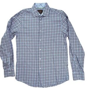 Tattersall London Mens Dress Shirt Medium 15-15.5 Blue Purple Plaid Long‎ Sleeve